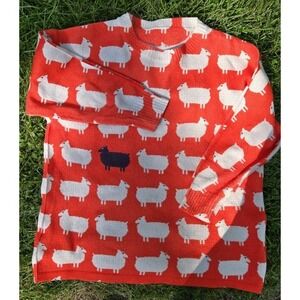 Black Sheep Sweater Large Orange White Novelty Knit Princess Diana Inspired